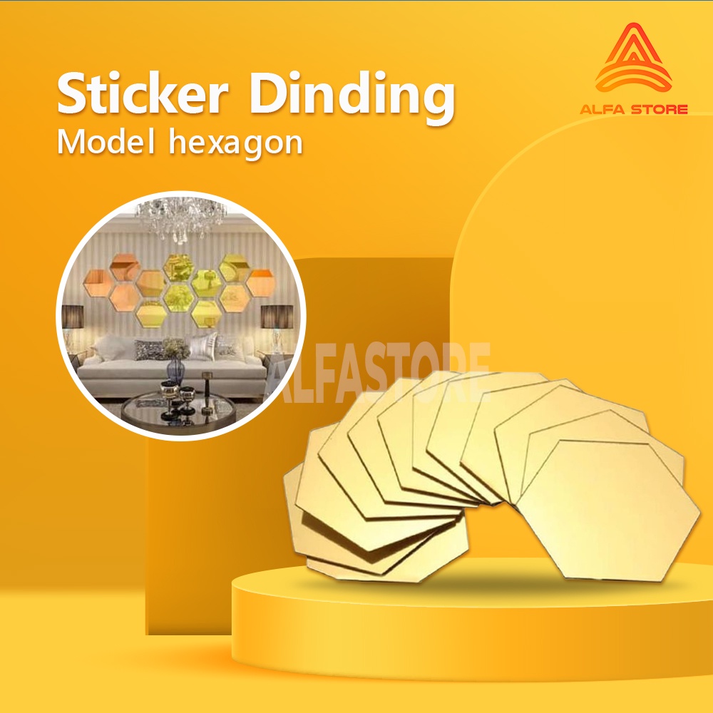 Mirror Wall Sticker 3D Stiker Dinding Cermin Model Hexagon 7 pcs Acrylic Hexagonal