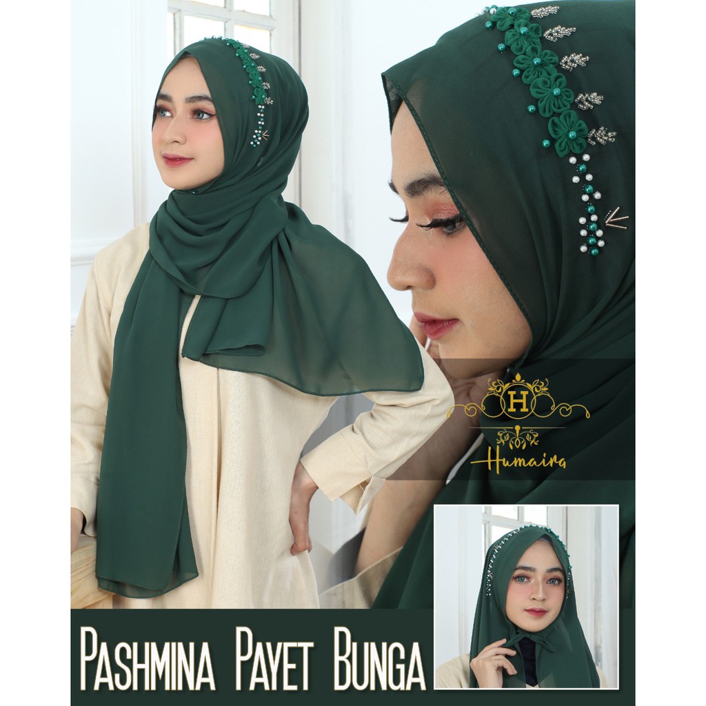 Hijab Pasmina Payet Bunga Tali Terbaru / pasmina Bunga Jasmin ceruty Babydoll by Delima Collection-1