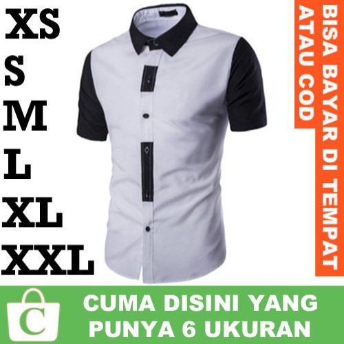 BISA COD XS S M L XL XXL Kemeja Pria Hem Cowok Lengan Pendek Badan Kombinasi PUTIH HITAM CORATCORET
