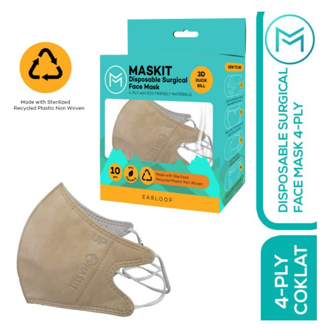 Masker 4 ply Duckbill Warna - Maskit Ramah Lingkungan Earloop & Hijab