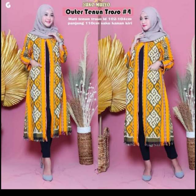 Outher tenun motif toraja kuning D1