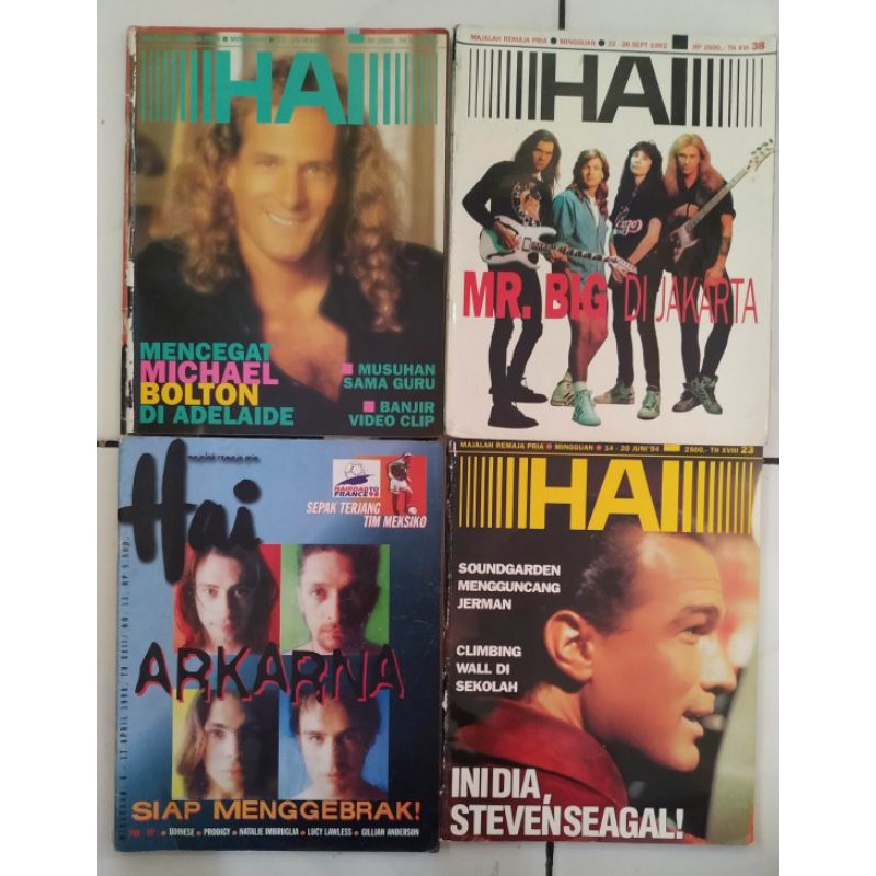Majalah Hai era 90an cover Simon Le Bon, saigon kick, Steven seagal, Mr big, Michael Bolton, arkarna