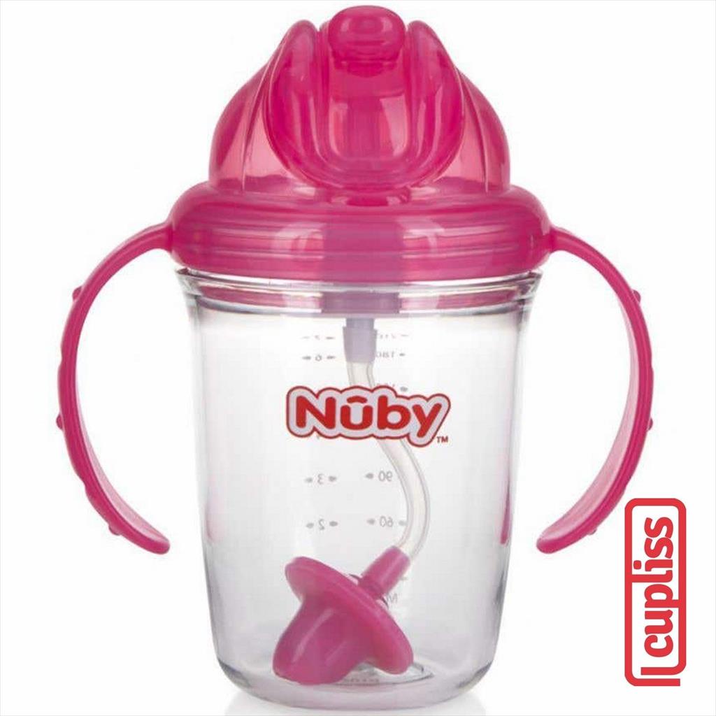 NUBY 124547 240 ml Tritan Flip it with Straw Pink Botol