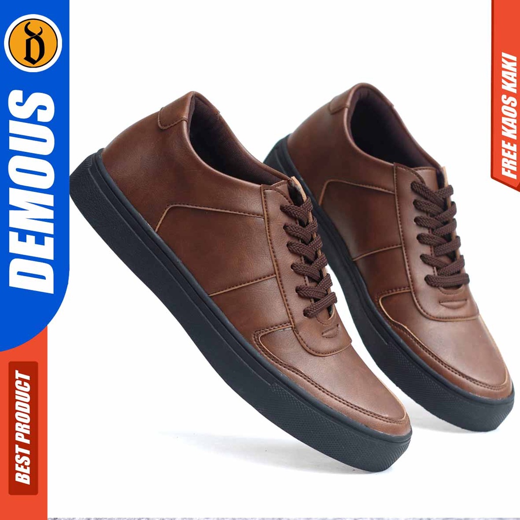 DEMOUS AUGT Sepatu Kasual Sneakers Casual Kulit Pu Hitam