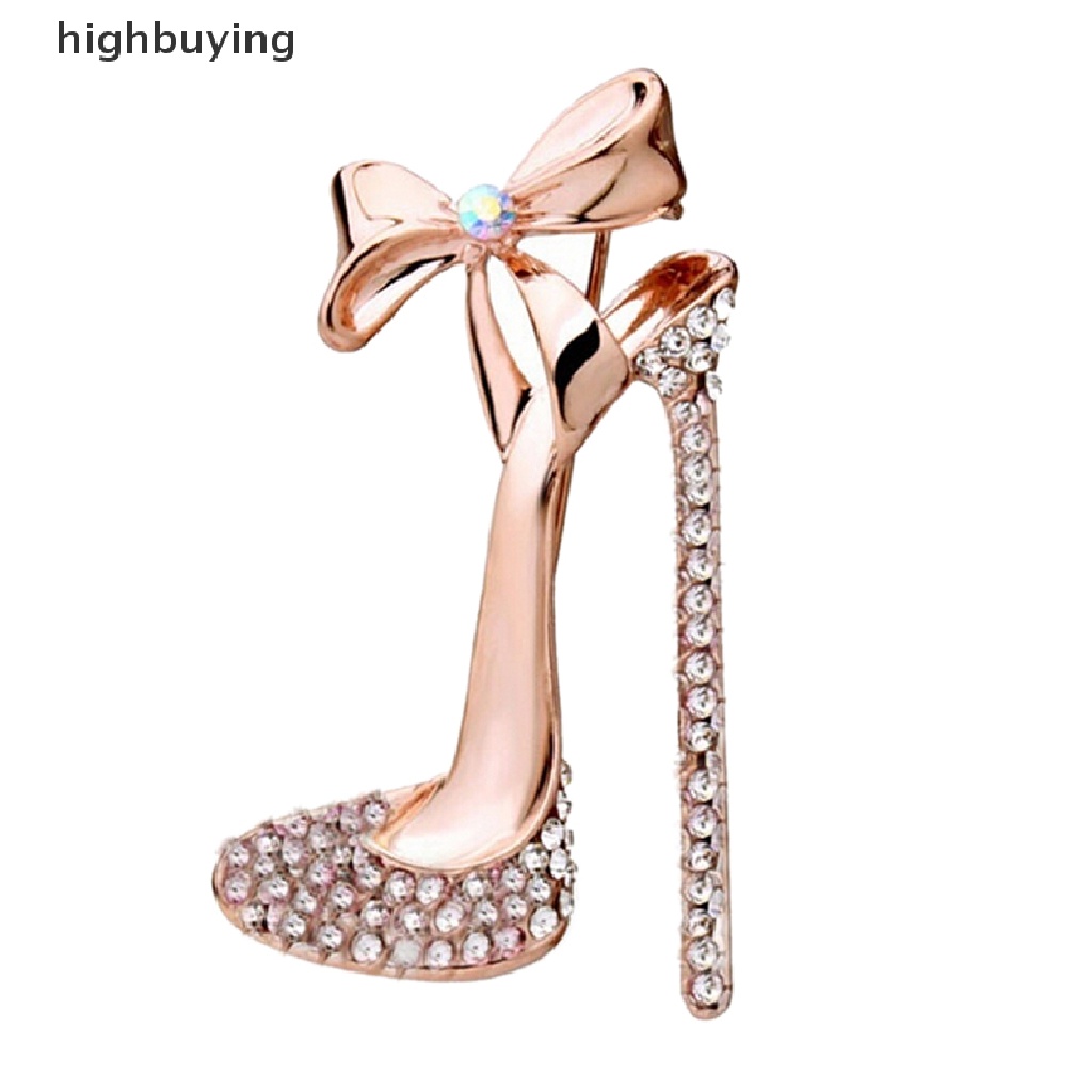 Hbid Bros Bentuk Sepatu High Heels Lapis Emas Aksen Kristal Berlian Imitasi