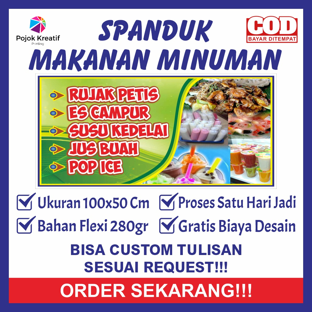 Spanduk Sepanduk Banner Baner Bener Backdrop Plang Usaha Jual Jualan Makanan Minuman Es Campur Susu 