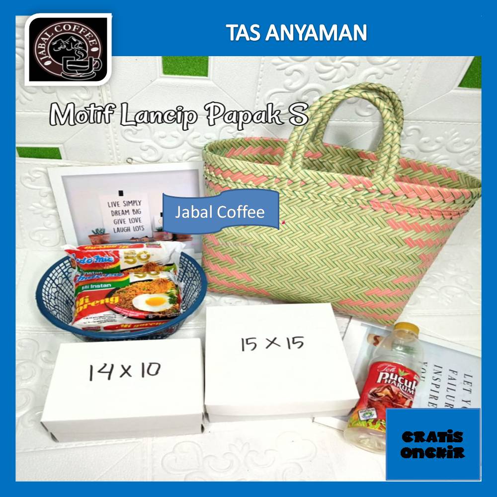 Tas Anyaman Plastik Kecil Size S Lancip Papak / Tas Keranjang Plastik Jinjing / Tas Hampers Ukuran S 01