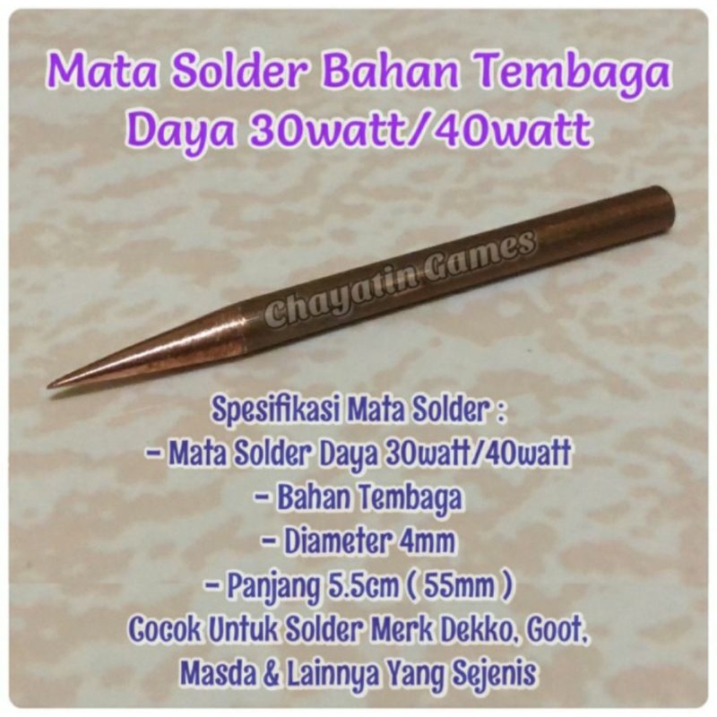 Mata Solder 40watt Bahan Tembaga Cocok untuk solder Goot / Dekko 40 watt