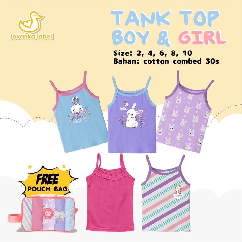 Tanktop anak perempuan dan laki-laki usiz 2-10 tahun bahan kaos combed 24s