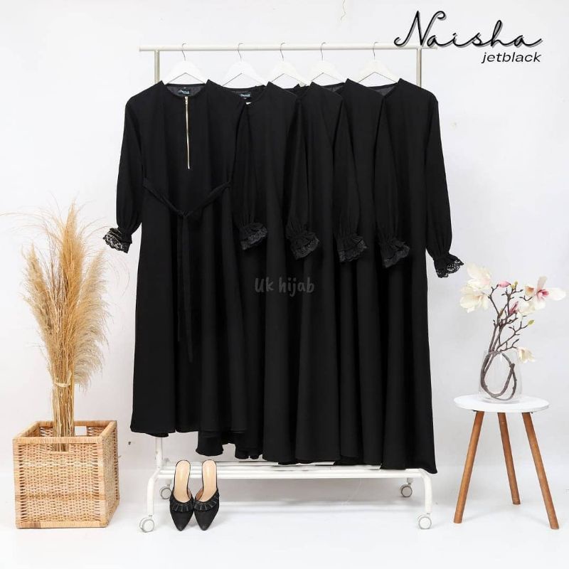 (S-XXL) SET NAISHA GAMIS JETBLACK PREMIUM MURAH