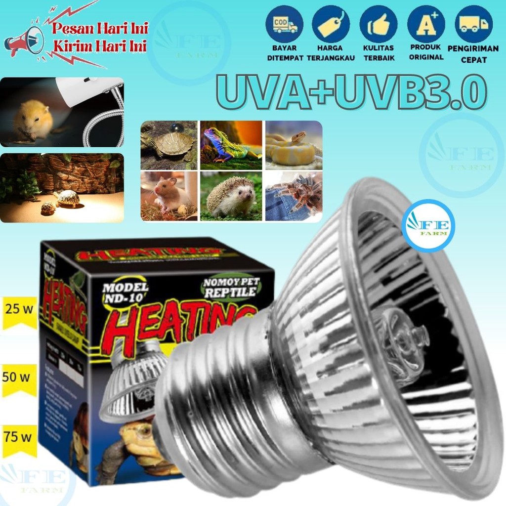 COD Lampu Nomoy Heating UVA  UVB 25 W  Lampu Reptil Reptile Iguana  Kura kura Burung Unggas