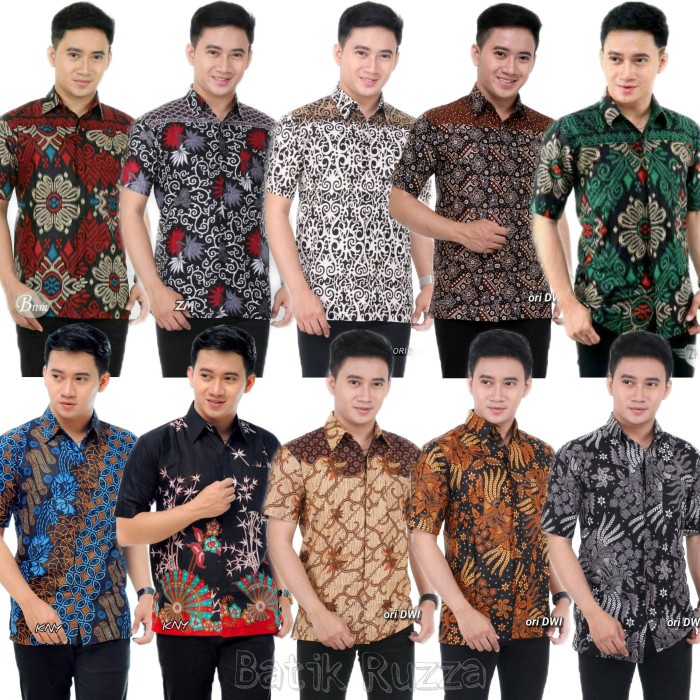Hem Batik Pria Lengan Pendek | Baju Batik Ruzza | Kemeja Kerja Dewasa - Kecubung Merah, M