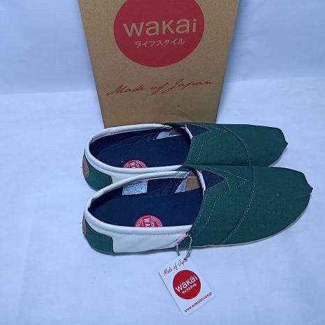 Sale Sepatu wakai hijau army putih | Sepatu Slip on Pria | Sepatu wanita | Sepatu flat | sepatu Prem