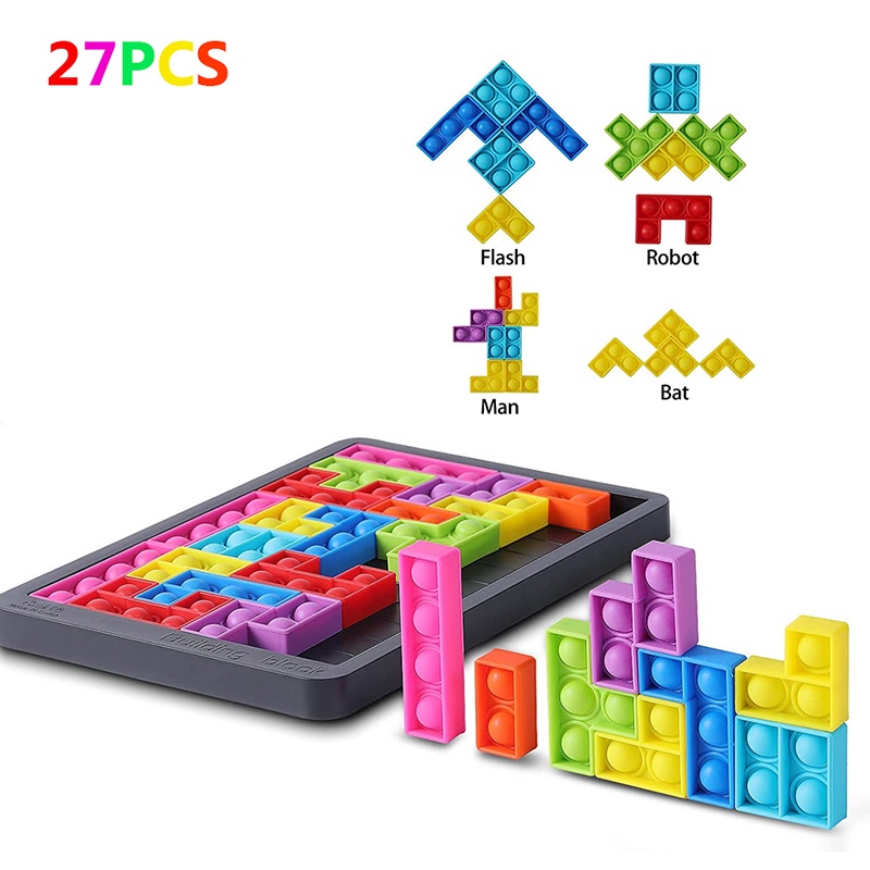 NEW Pop it dadu Mainan Game Building Block Pop It tetris 26 pcs Pop It Push Bubble Pereda Stres Untuk Anak Mainan Puzzle Jigsaw Tetris