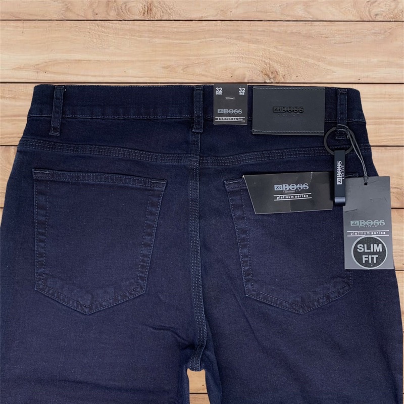 Jeans Pria ZG BOSS Slim Fit Jeans BLUE BLACK Melar Ngaret BIRU - Regular STANDAR #Celanapriaboss #ce