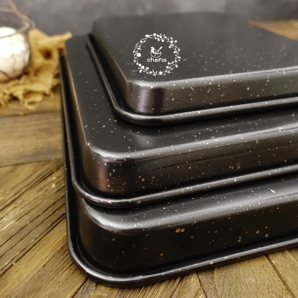 Chefio Loyang Persegi Panjang Black Marble / Baking Tray Kue Kering