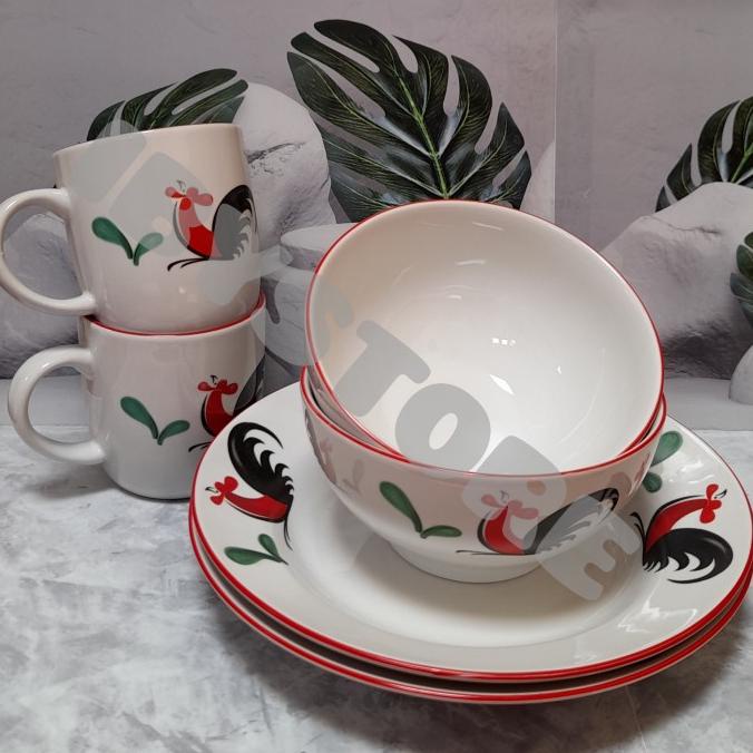 Piring set ayam jago/Dinner set kukuruyuk isi 6pcs