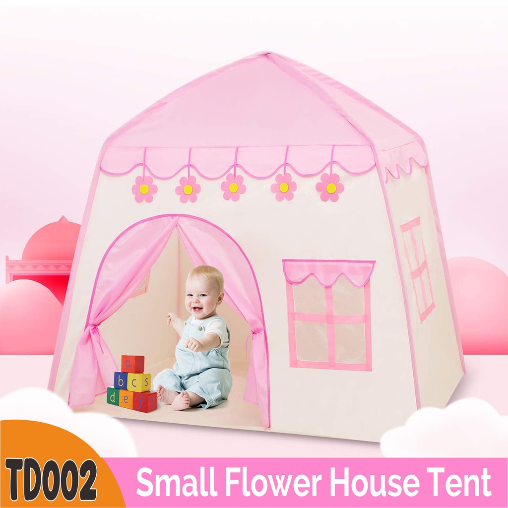 Tenda Bermain Princess Castle Outdoor Biru dan Pink Tenda Anak Model Rumah -Wonderdekorasi