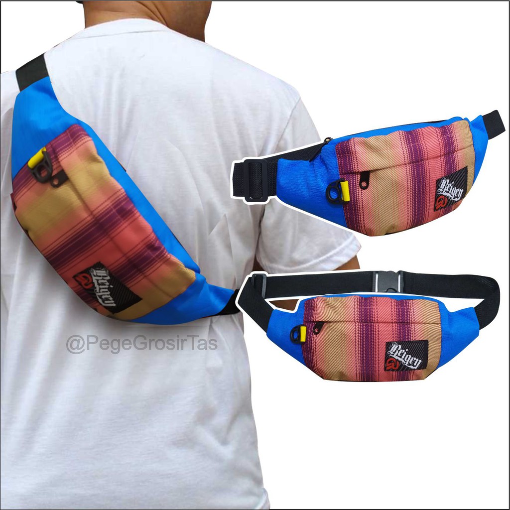 Tas Waistbag Oval Pria Tas Pinggang Selempang Distro Motif Kombinasi Sablon - PG - 8842