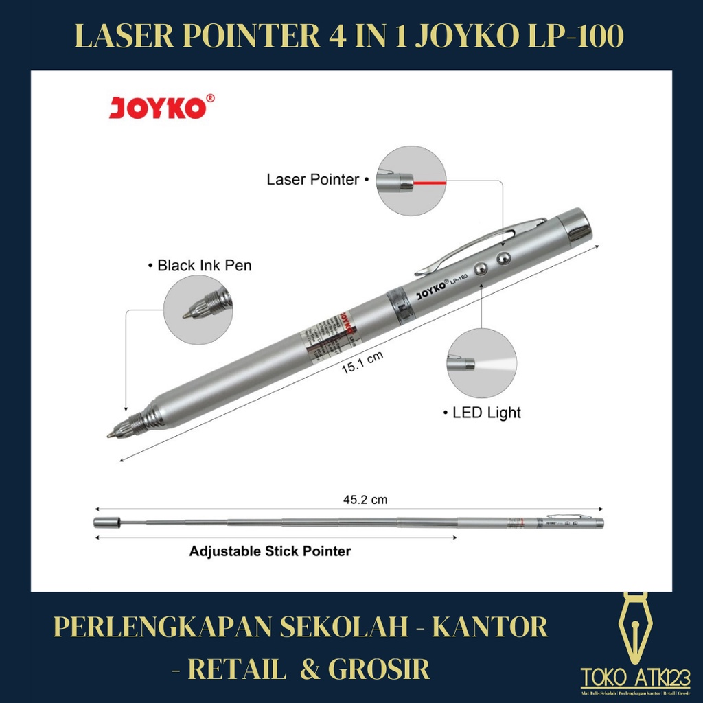 Laser Pointer / Penunjuk Laser / Senter / Bolpen Joyko 4in1 LP-100