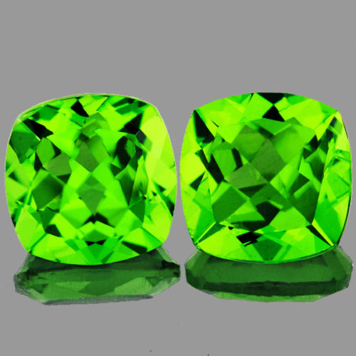 Pair Cushion Checkerboard 2.29ct Tcw 6mm Natural Unheated Green Peridot Pakistan PD837