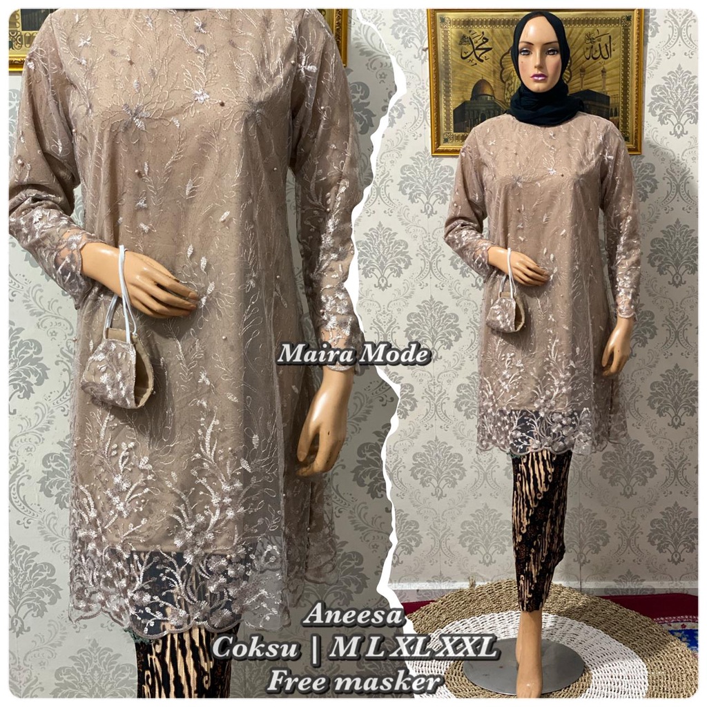 KEBAYA MODERN TUNIK SET PRISKET/ BROKAT TILLE SET PRISKET/FREE MASKER