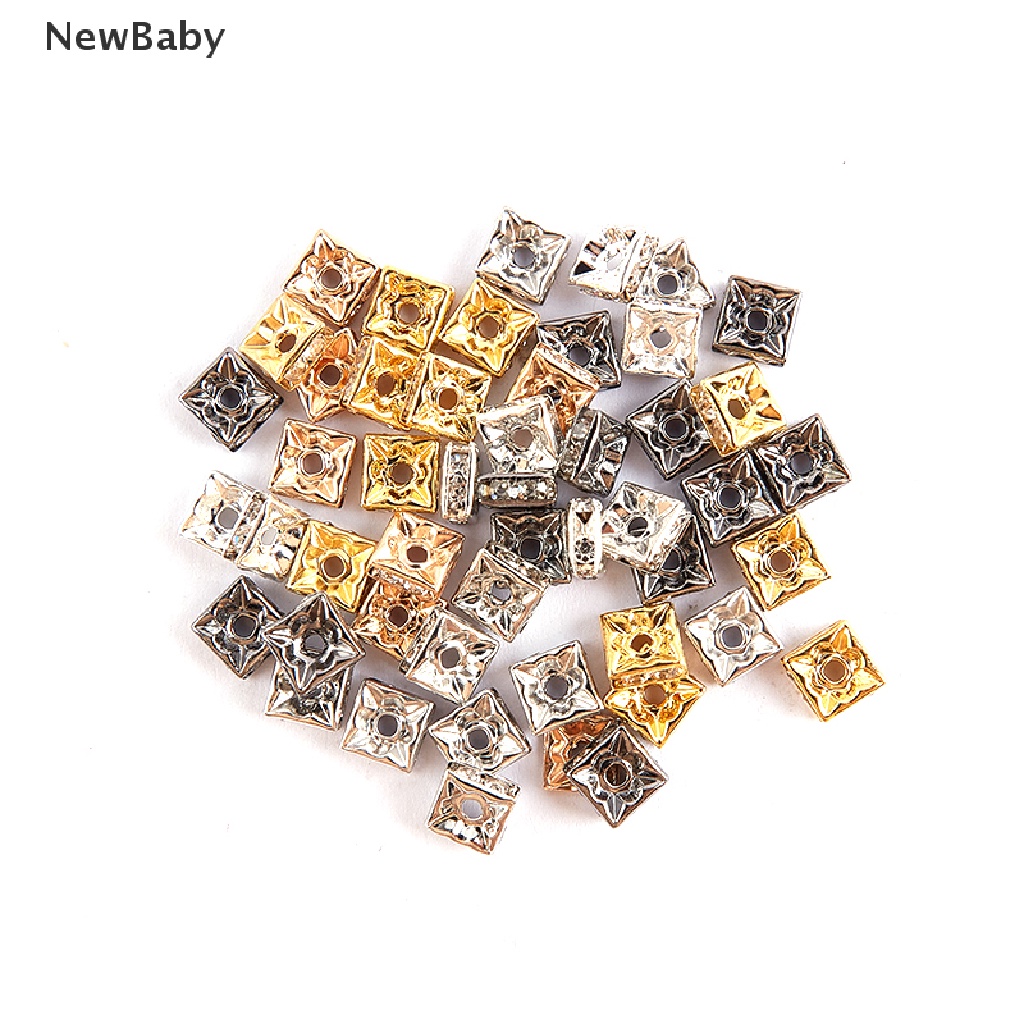 50pcs Manikmanik Spacer Kristal Berlian Imitasi Bentuk Kotak Untuk Aksesoris Perhiasan DIY