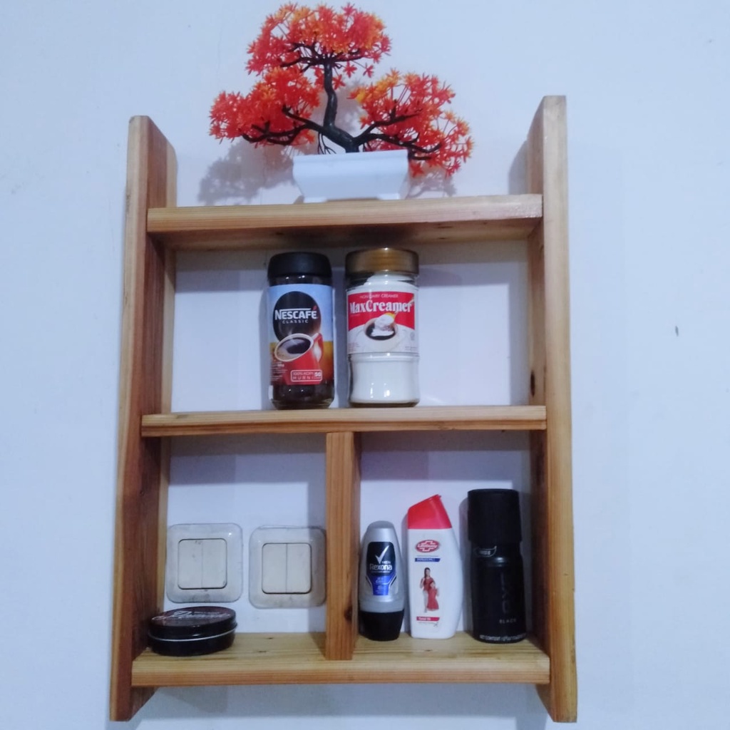 RAK MAKEUP/RAK DAPUR/RAK KAYU SERBAGUNA/ RAK TEMPEL DINDING/ RAK TEMPEL TEMBOK