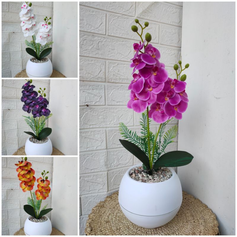 bunga anggrek latex murah pot bola//bunga anggrek hias latex//bunga anggrek artificial