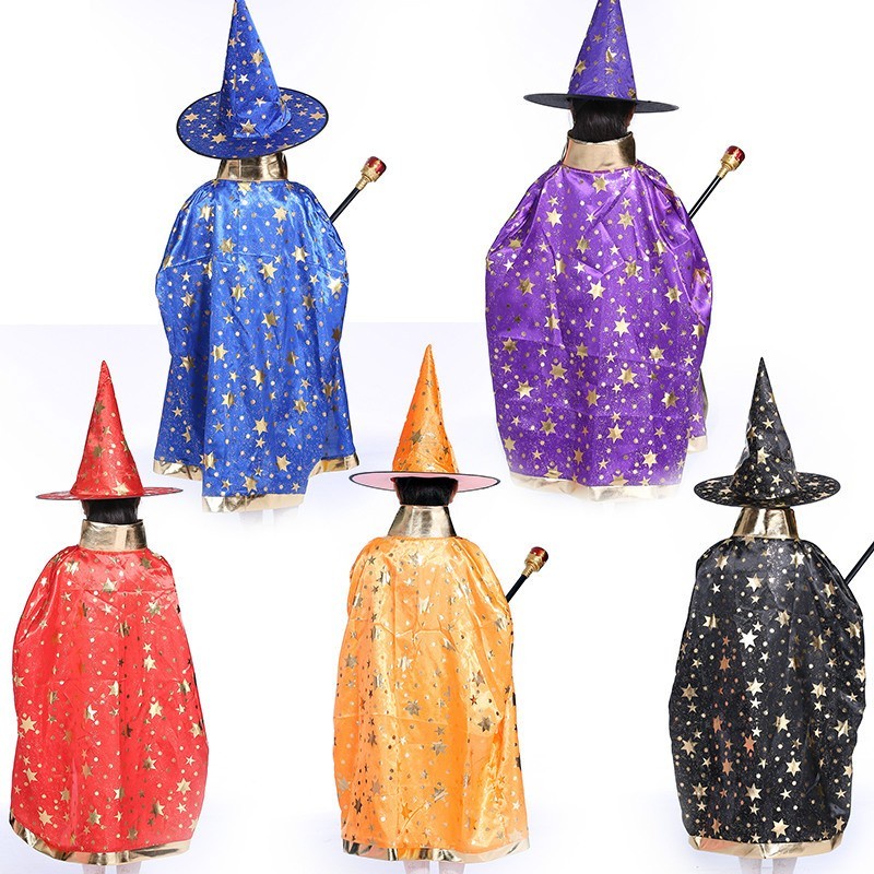 Kostum Halloween Jubah Emas Topi Witch Costume Penyihir Wizard Cosplay