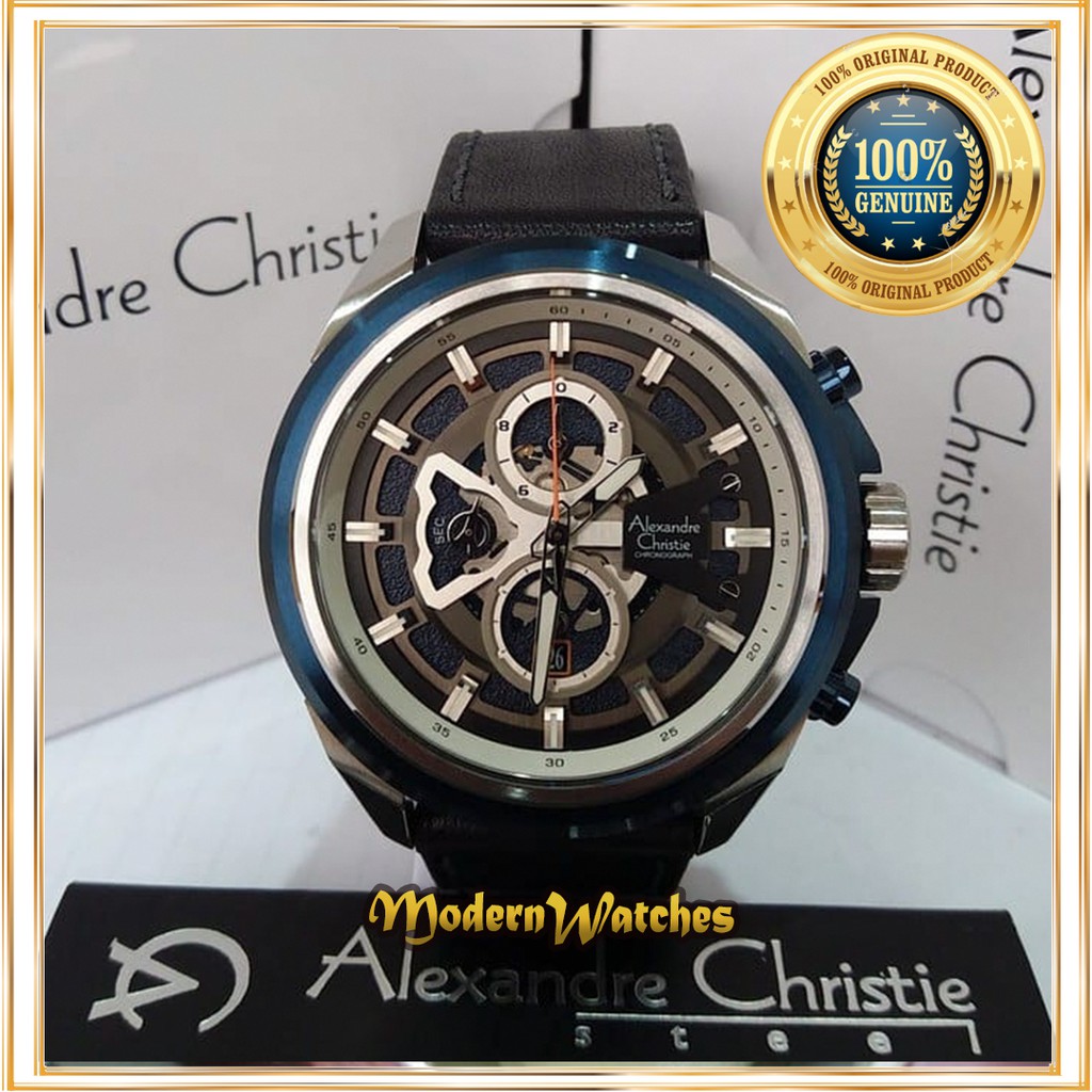 Jam Tangan Pria Alexandre Christie Original AC 6504 Biru Black Silver Blue Jam cowok Terlaris Baru