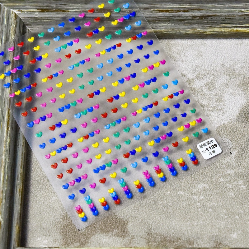 1 Pack Stiker Kuku 3D Motif Hati Warna-Warni Untuk Dekorasi Nail Art