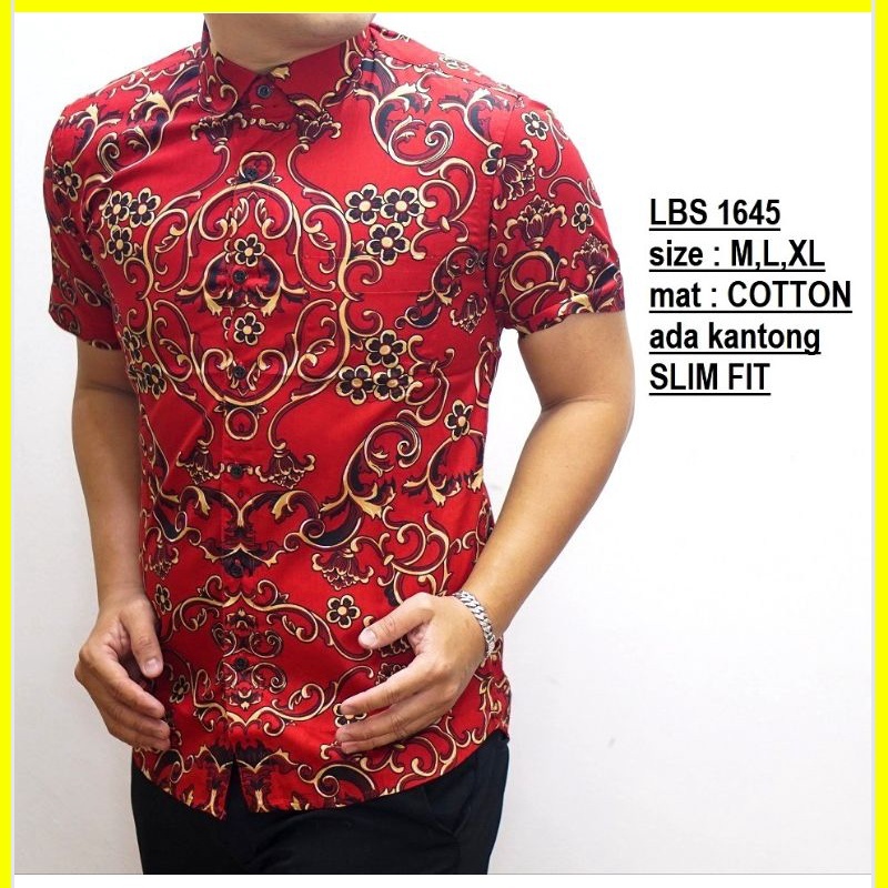 KEMEJA BATIK PRIA SLIM FIT LENGAN PENDEK ORIGINAL ODZA  WARNA MERAH IMLEK OS228 PREMIUM KEMEJA BLD PENDEK JAKARTA PLATINUM