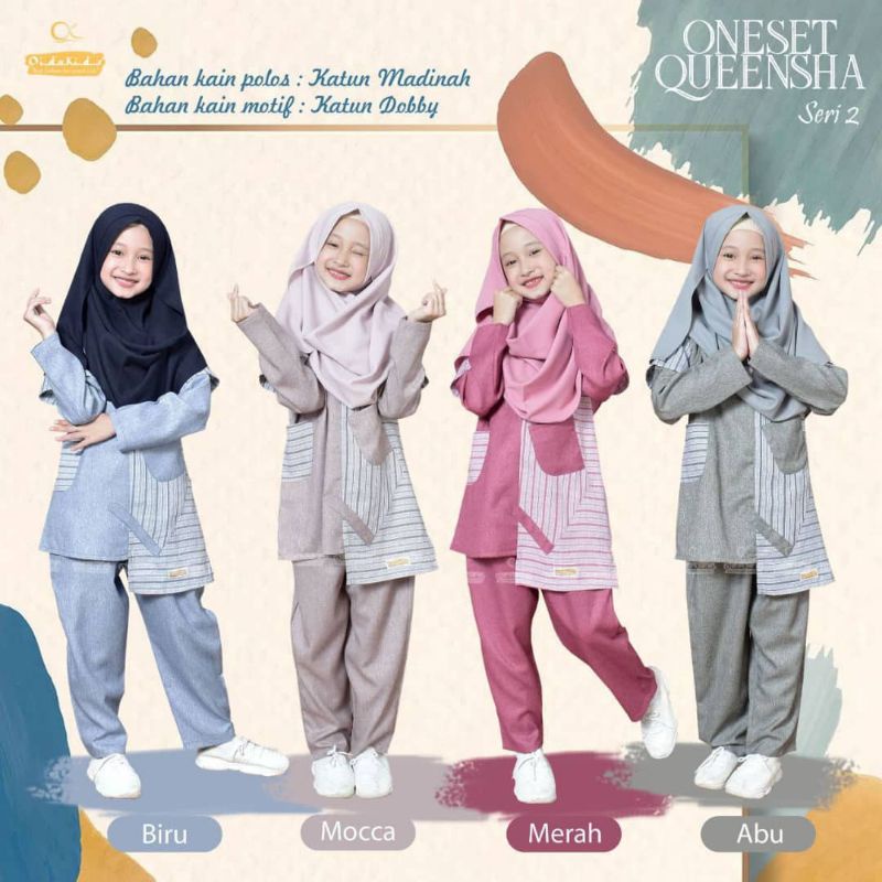 One set tunik queensha oidokids/baju muslim anak perempuan