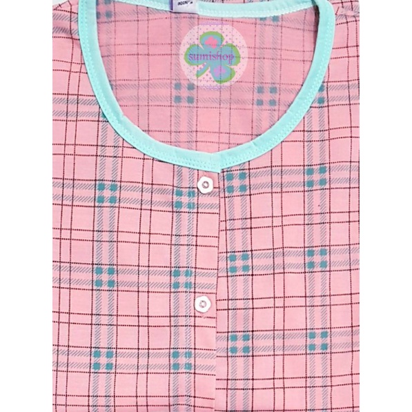 Piyama CP Kaos Dewasa (Kancing 5)-Kotak PEACH