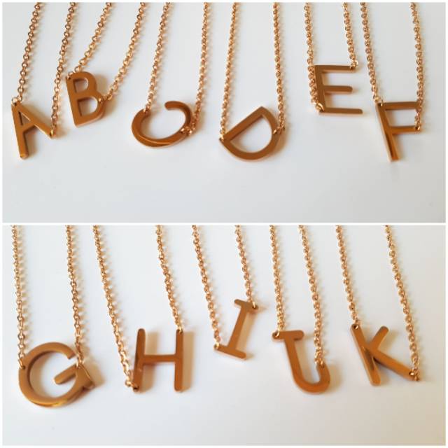 ROSEGOLD Kalung inisial KECIL / kalung huruf / kalung titanium / kalung Rosegold Antikarat import