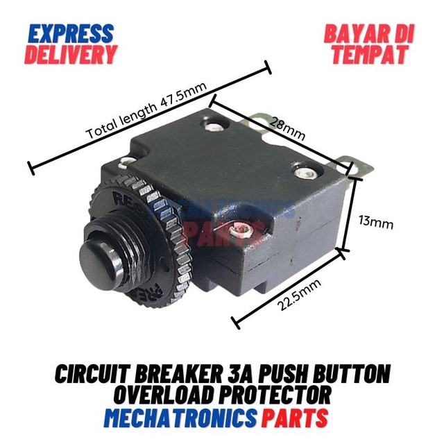 [5708] Circuit Breaker 12A Push Button Overload Protector