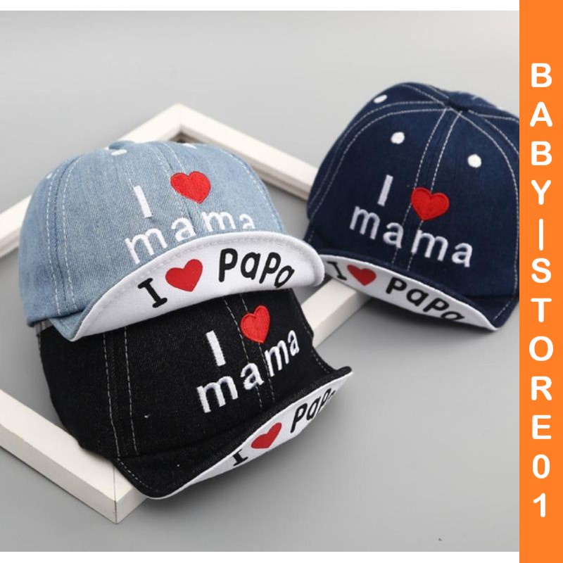 BABY STORE01 - TPA TOPI BAYI I LOVE PAPA I LOVE MAMA TOPI ANAK