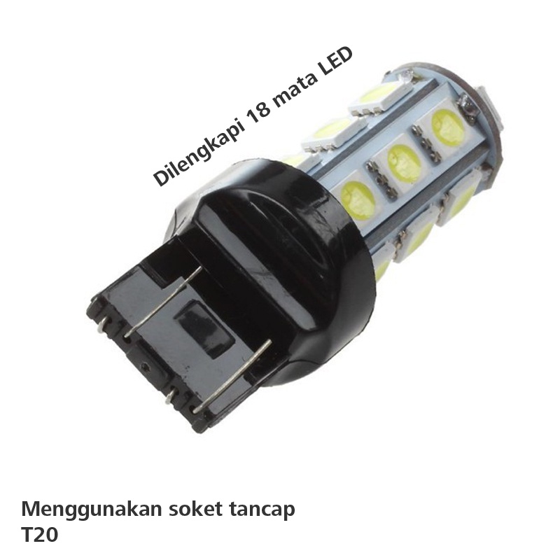 OTOmobil Lampu Rem Led 1 Pcs Strobo Kedip T20 Bayonet Led Break Light 18 Mata TE-0068-001 Putih