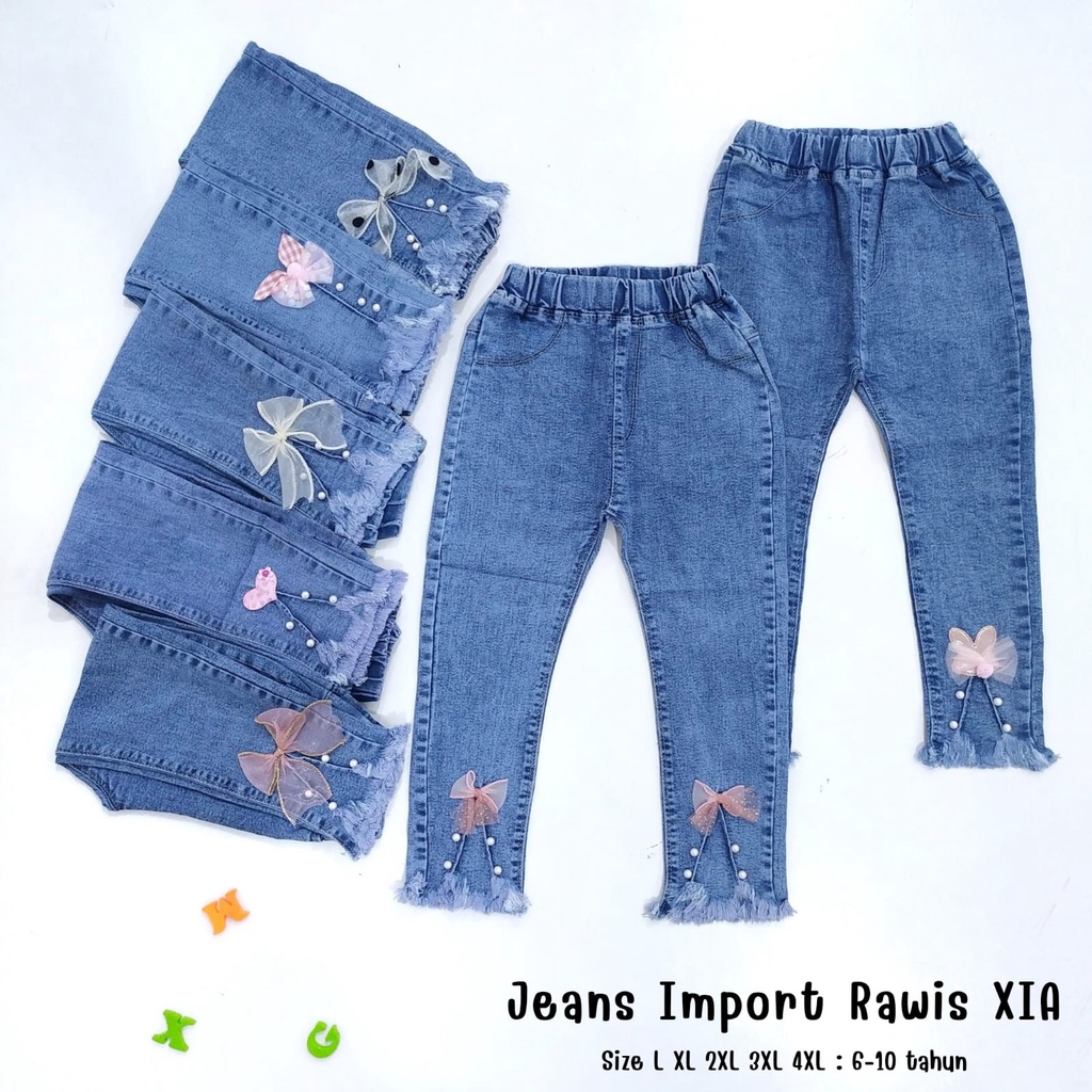 Celana Panjang Jeans Anak Import Perempuan Cewek Mutiara 6 7 8 9 10 Tahun Rawis