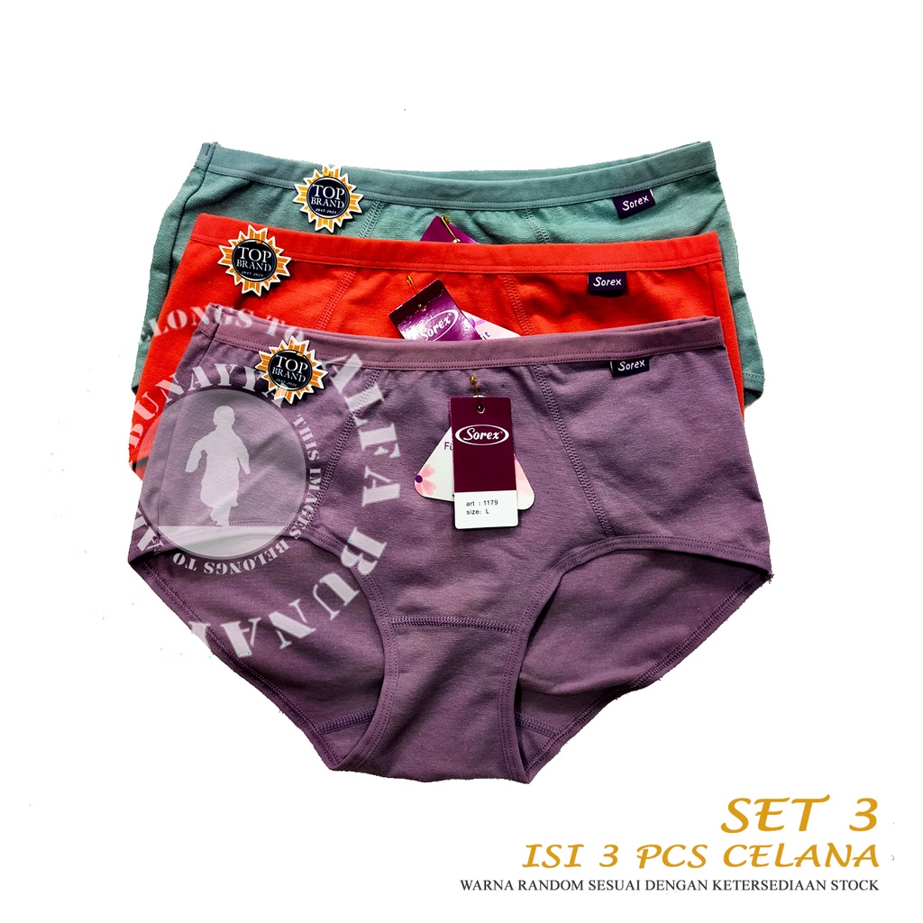 3 Pcs Celana Dalam Wanita SOREX 1179 - CD Underwear - Comfort Fit - Pakaian Dalam Wanita Katun Cotton