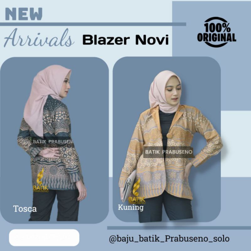 Blazer Batik Wanita Prabuseno Baju Atasan Cewek Modern Kerja Kantor PNS Guru Blouse Terbaru Katun Printing Furing Trikot Busana Tesmi Elegan Kekinian