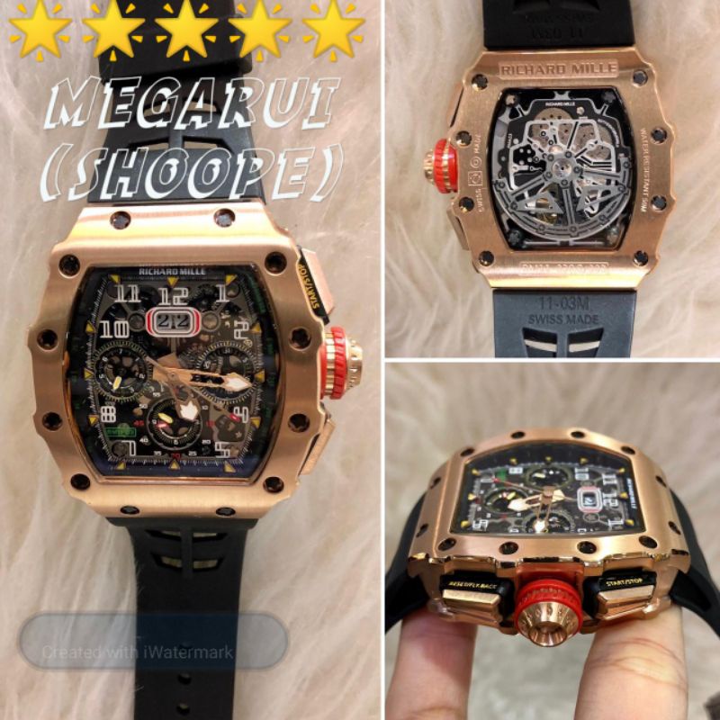 JAM TANGAN COWOK RICHARD MILE RM11-03 HITAM ROSEGOLD SUPER PREMIUM AAA