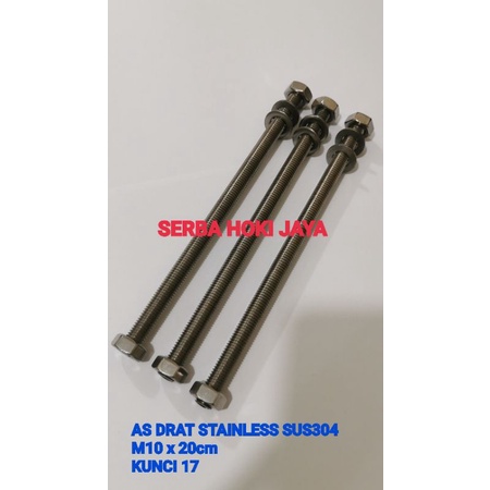 AS DRAT STAINLESS M10 x 20cm SUS304 / LONG DRAT STAINLESS M10 x 20cm SUS304 / BAUT STAINLESS FULL DR