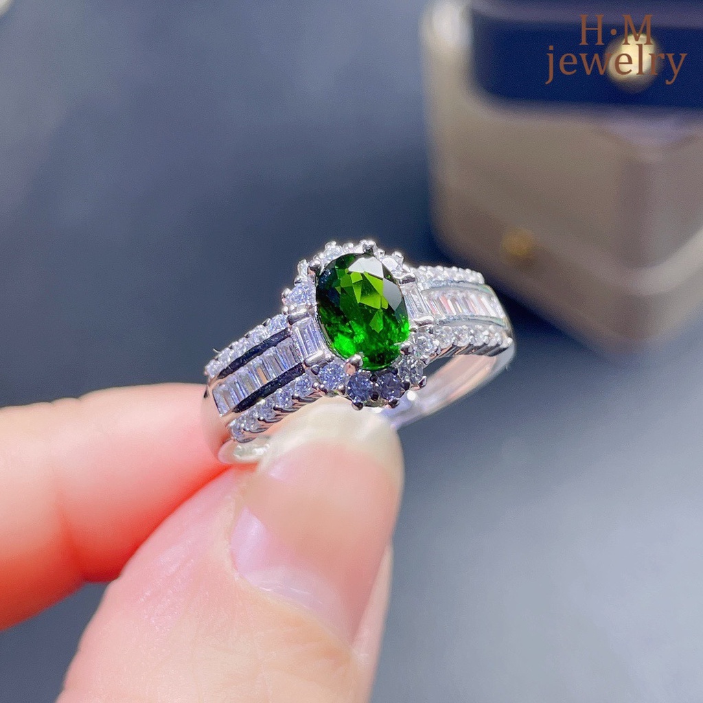 Cincin S925 Silver Bentuk T Hias Batu Permata Zamrud Persegi Warna-Warni