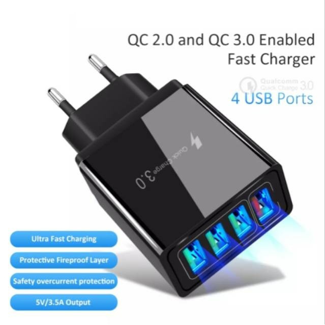 ADAPTOR T4G 4 Port Charger 4A 5 V atau 3A Adapter Fast Charger CAS HP AA