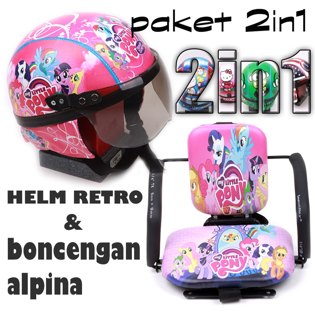 TERMURAH PAKET KURSI BONCENGAN MOTOR ANAK ALPINA + HELM RETRO SHINCHAN ANAK