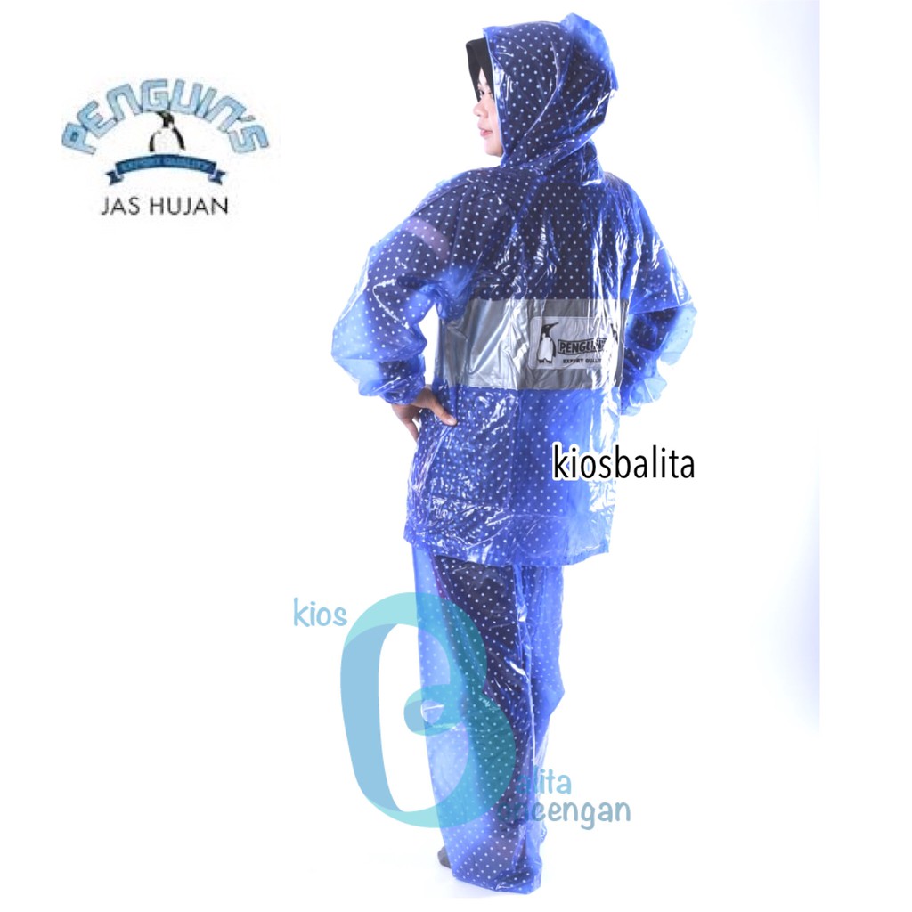 JAS HUJAN JAKET CELANA POLKADOT PENGUIN'S 100% PVC BAHAN TEBAL DAN AWET / RAINCOAT PENGUINS PREMIUM