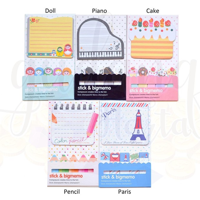 Sticky Notes Piano Pencil Doll Cake Paris Lucu Unik Memo GH 301183