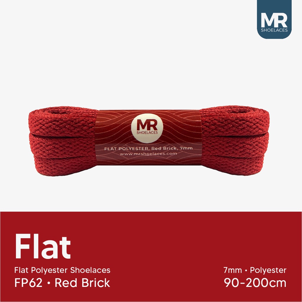 MR Shoelaces FP62 Red Brick (Merah Batu Bata) Tali Sepatu Pipih Flat 7mm 90cm 100cm 120cm 130cm 140cm 150cm 180cm 200cm